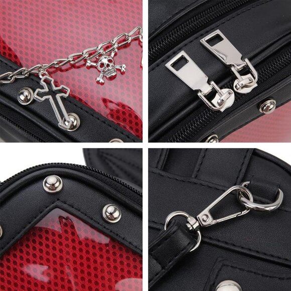 Gothic Coffin Shape Pvc Bag for Women Halloween Shoulder Backpack - Picture 8 of 9